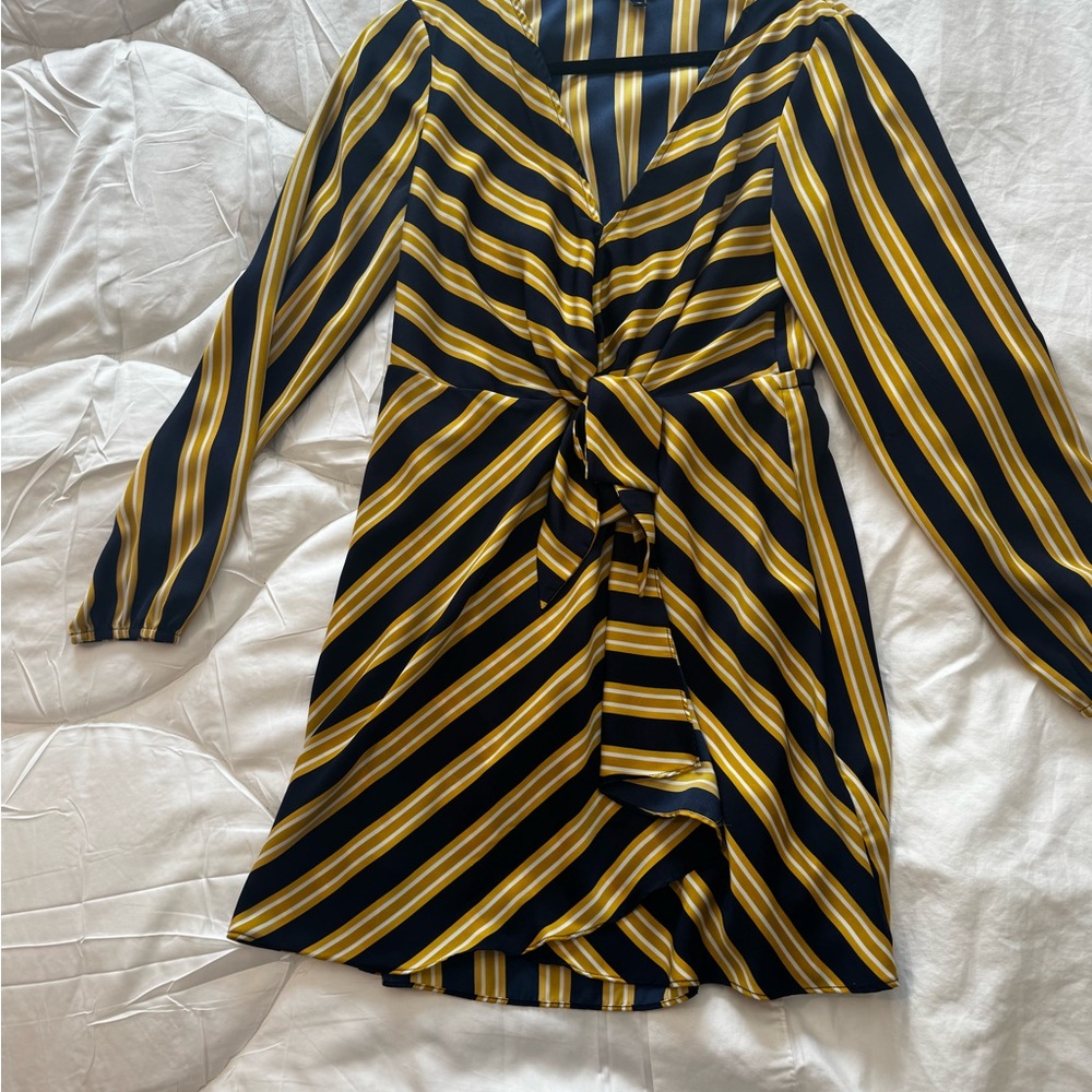 Striped Navy and Yellow Satin Dress